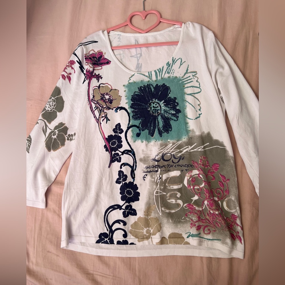 Y2K Euro Fairy Beaded Multicolor Floral Long Sleeve Top